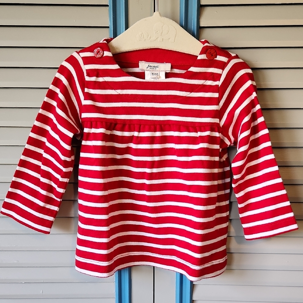 Jacadi Paris Red & White Striped Long Sleeve Cotton Shirt